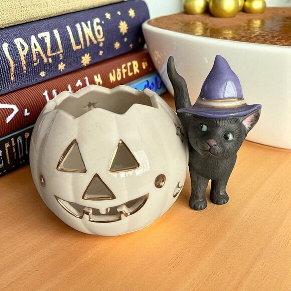 Lenox Halloween Cat Votive Pumpkin Candle Holder Witch Hat Gold Accent - Picture 1 of 8